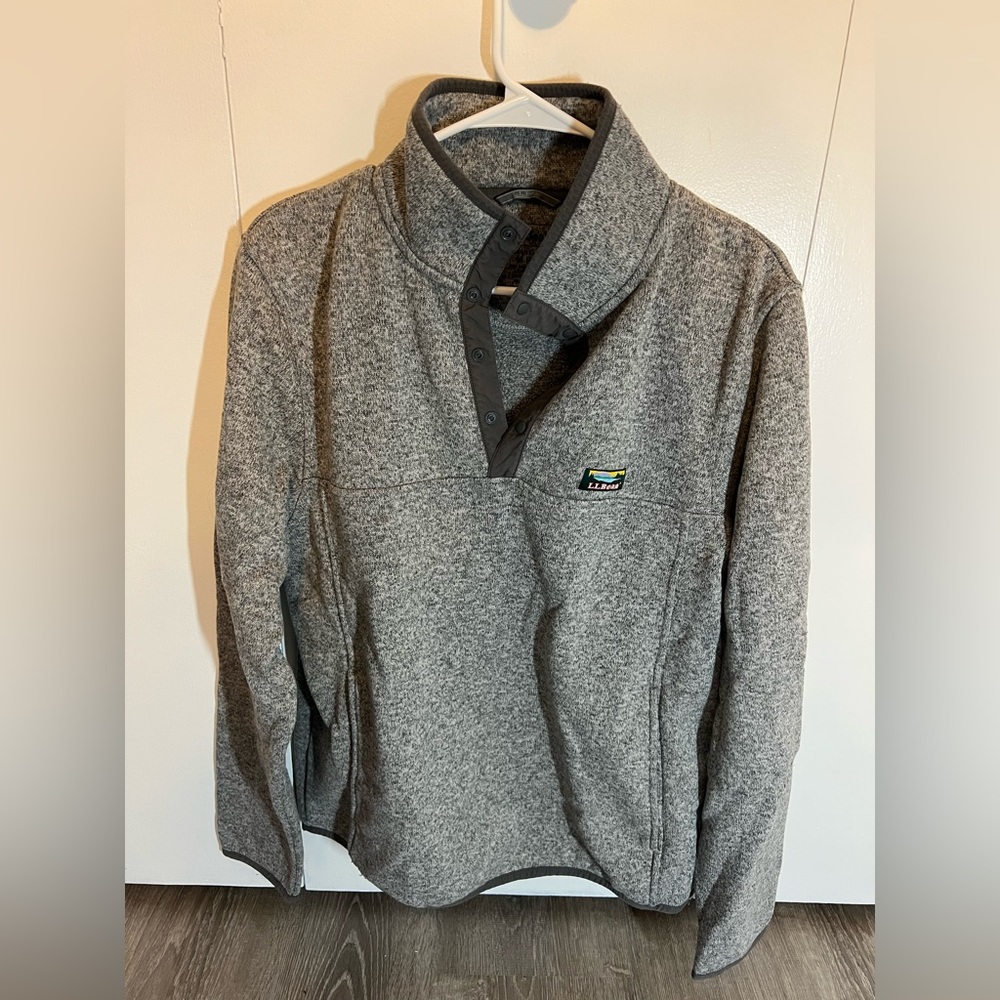 LL Bean Sweater Fleece Pullover Synchilla Heather Grey Sz Medium